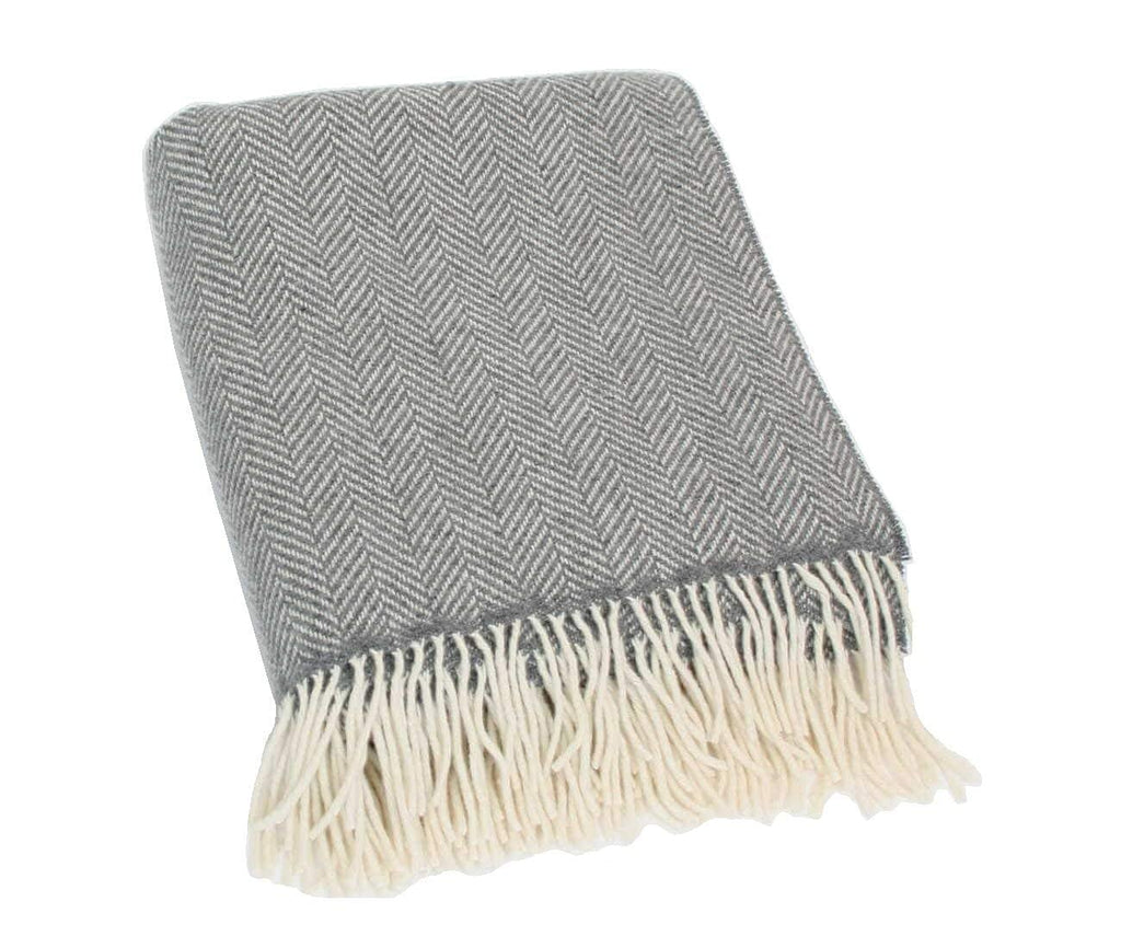 Merino & Cashmere Wool Throw Blanket, 54x71in Grey Herringbone