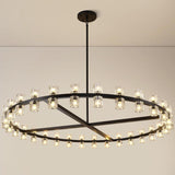 Modern Large 60inch Black Round Chandelier, 60-Light Crystal Chandelier for Living Room,Indoor Large Space Chandelier Fixtures,Farmhouse Wagon Wheel Chandelier,Including Lightbulbs A117-B0DWK3KMWB