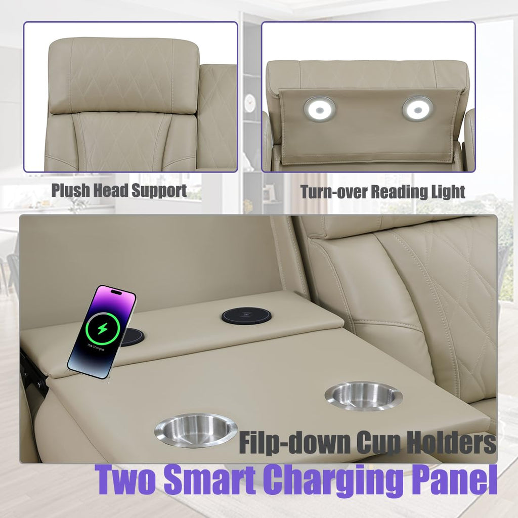 Brown Leather Recliner Sectional Couch with LED, Power Sectional Sofa and Loveseats, Power Recliner Sofa Set