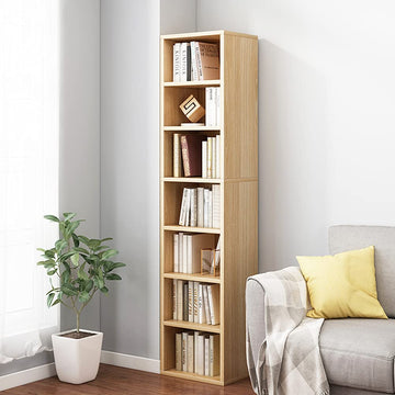 Small Narrow Corner Bookcase - 59" Tall Gap Storage Cabinet, Oak