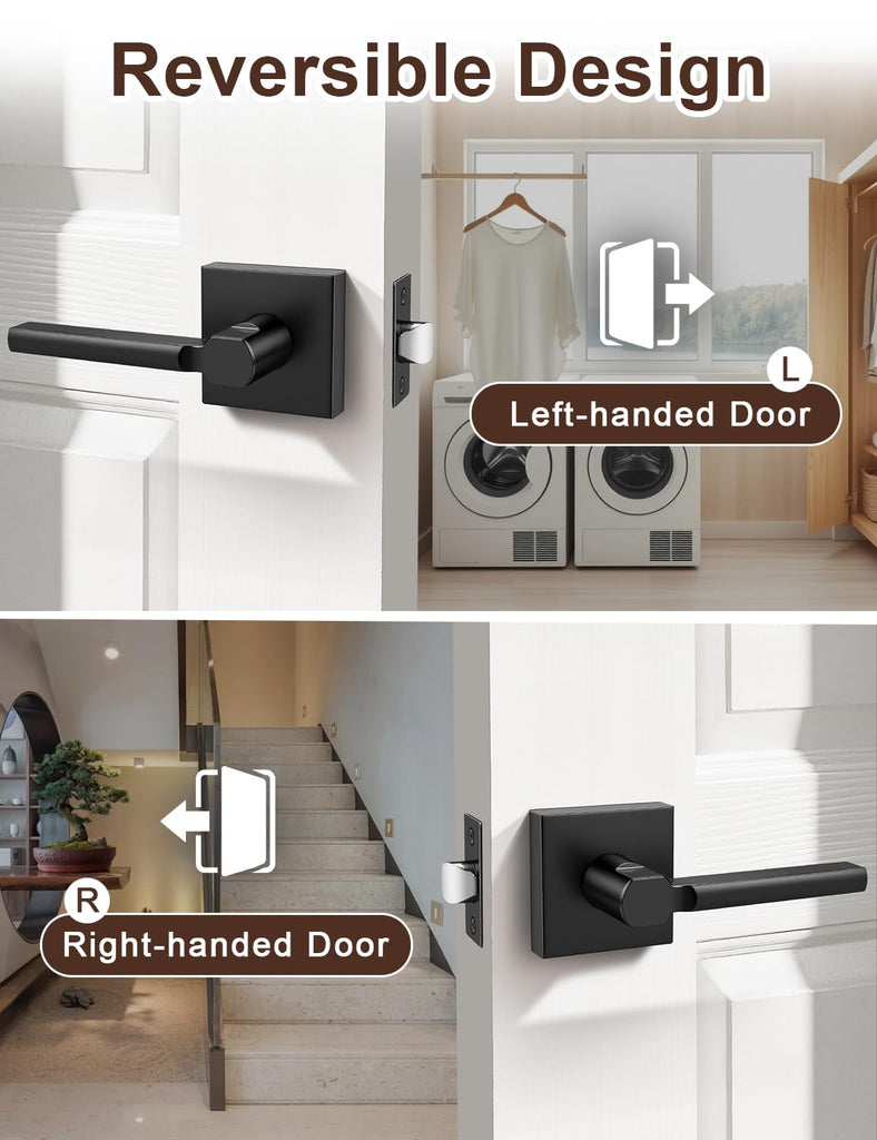 Matte Black Interior Passage Door Handles 1 Pack for Closet No Lock