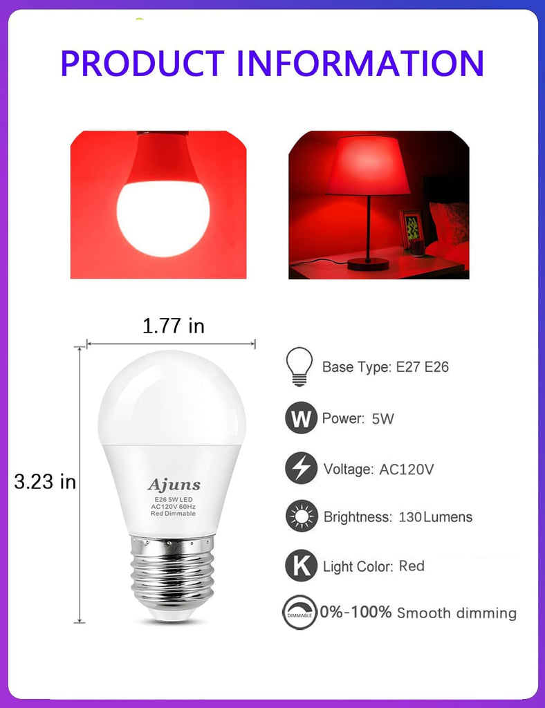 LED Red Sleep Light Bulb Dimmable, 100% Blue Light Blocking Bulb
