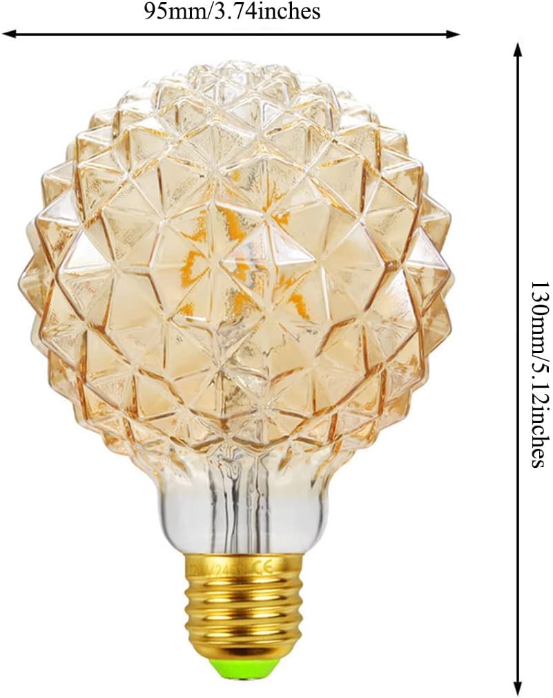 G95 Pineapple Decorative Edison Light Bulbs (2-Pack) 4W E26 LED Filaments Light Bulbs 40W Equivalent E26 Base Amber