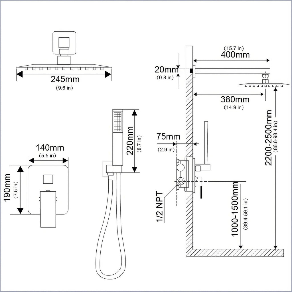 Shower Faucet Set 10 Inch, Matte Black Shower System