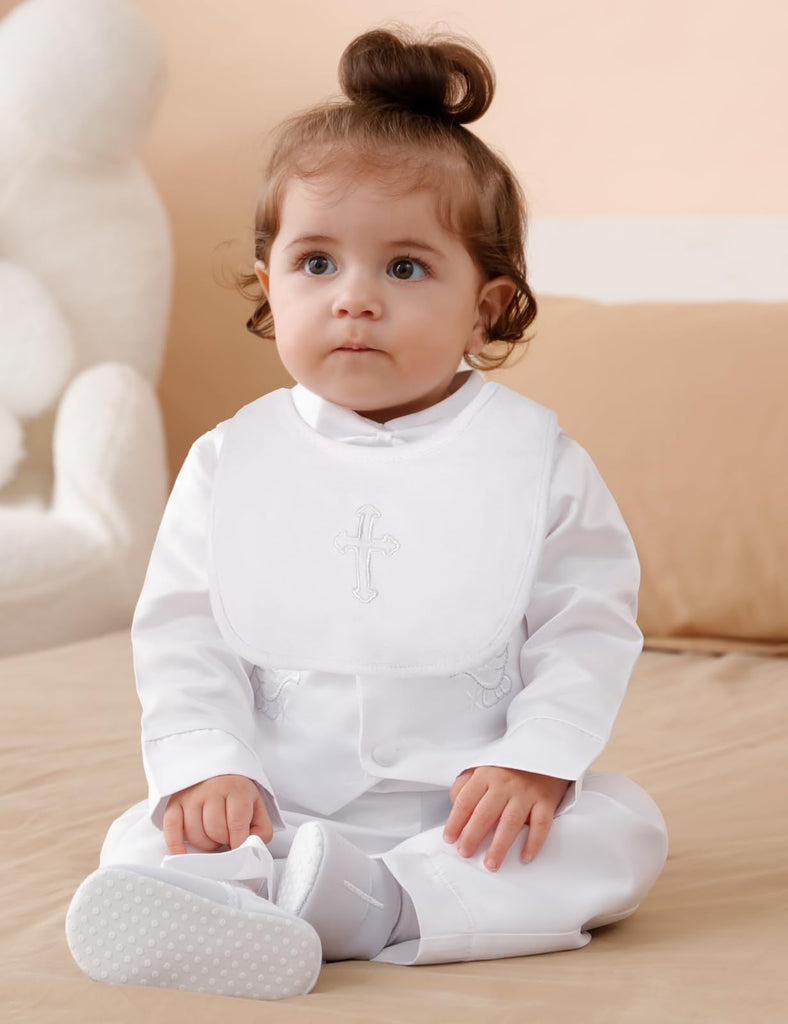 Baby Boy Baptism Shoes Infant Christening Bib and Socks Set 12-18 Months