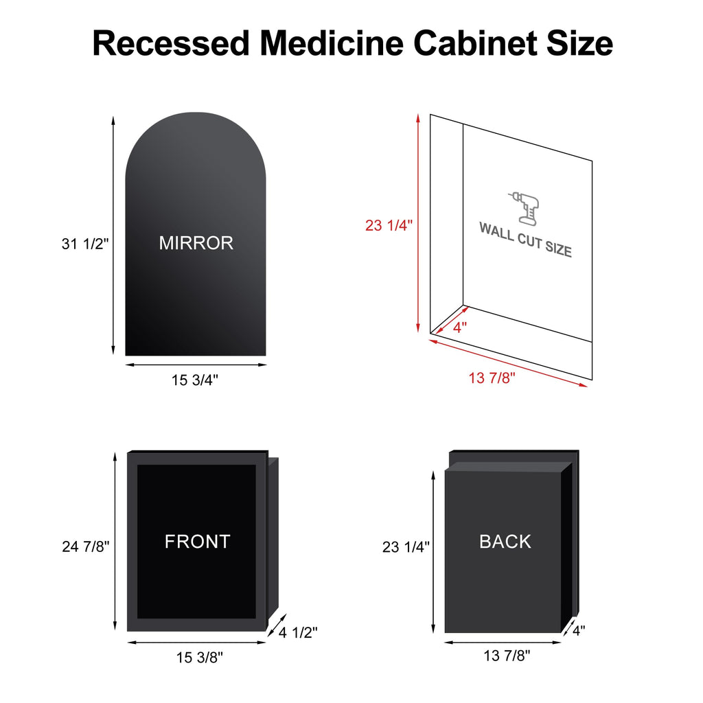 Arched Recessed Medicine Cabinet with Mirror, Beveled Edge