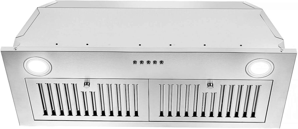 30 Inch Stainless Steel Range Hood Insert 600 CFM Push Button Control, LED Lights, Baffle Filters, Convertible Ducted/Ductless
