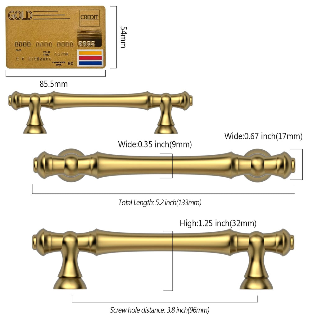 10 Pack Heavy Duty Solid Zinc Alloy Vibrant Brushed Moderne Brass Cabinet Pulls 3.75"