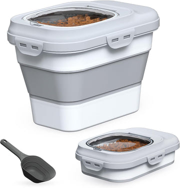 Dog Food Storage Container Small, 10-13lbs Collapsible Dog Cat Food Containers with Airtight Clear Flip-top and Pet