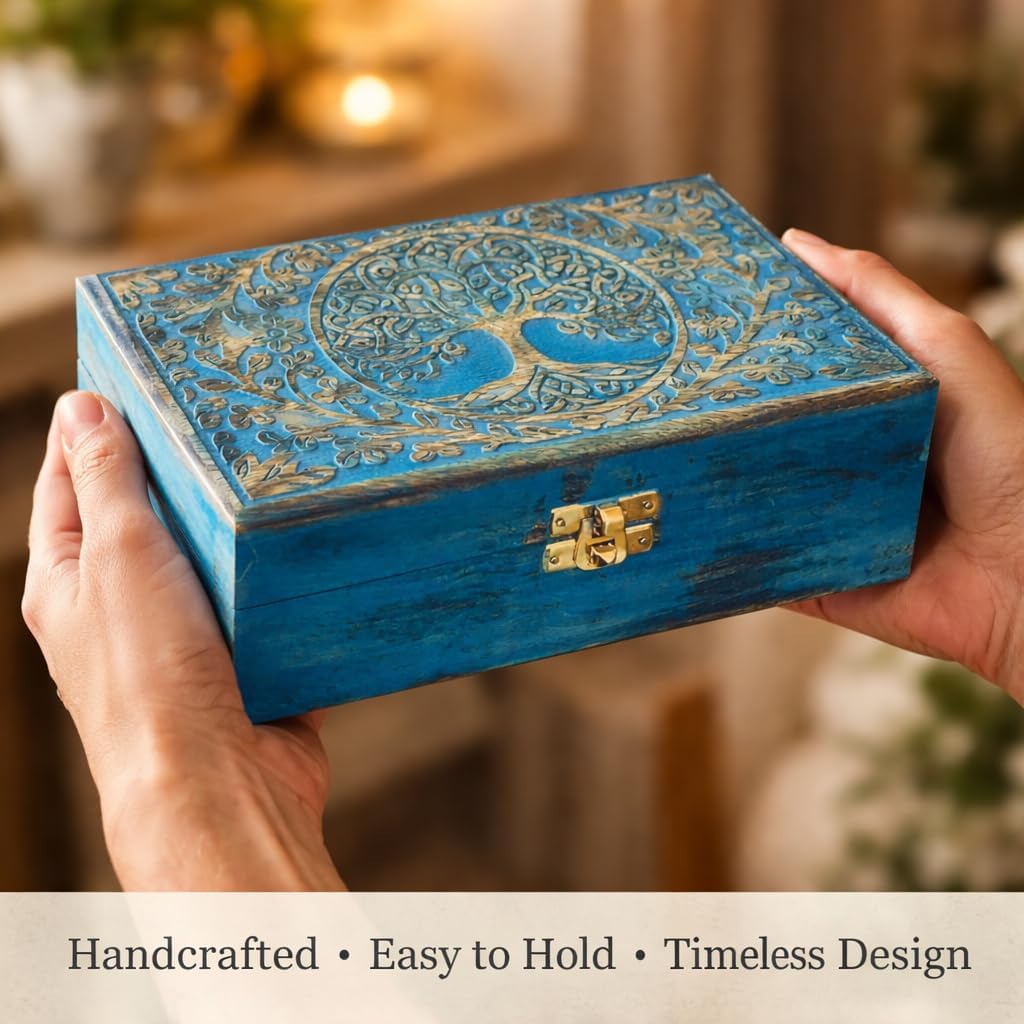Handmade Wooden Tree of Life Keepsake Box - Rustic Jewelry & Trinket Organizer for Men & Women | Vintage Storage Box