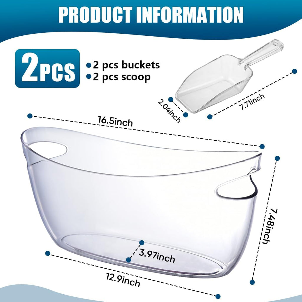 Clear Acrylic Ice Buckets Large Champagne Drink Cooler Storage Ice Tub with Scoops for Beer Cocktails Wine - Set of 2