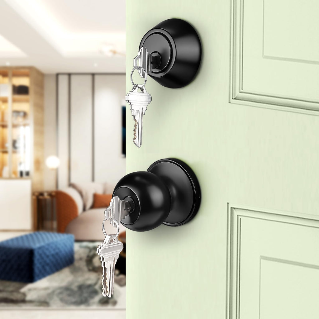 Exterior Door Knob and Single Cylinder Deadbolt, Front Door Handle and Deadbolt Set, Keyed Alike Combo, Matte Black