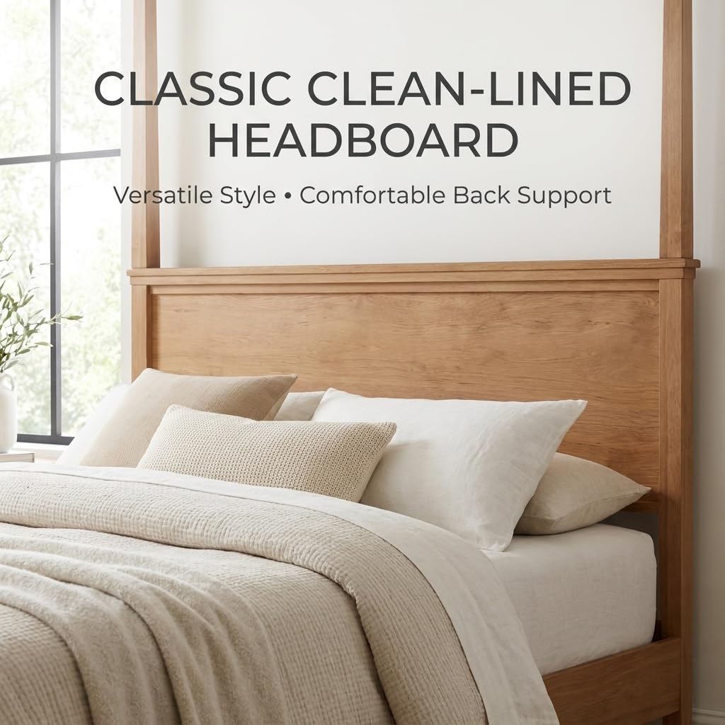 Canopy Bed Frame with Headboard, Wooden 4-Poster Bed