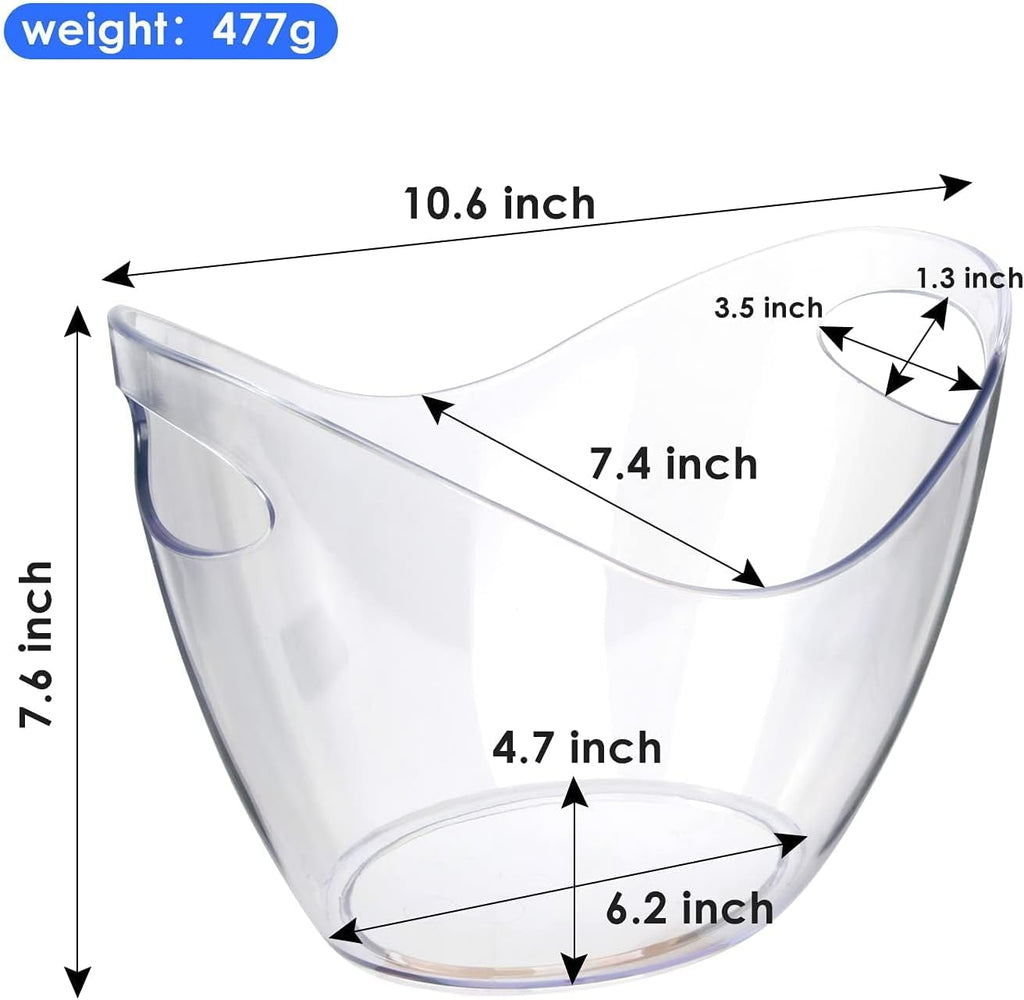 Ice Bucket Wine Bucket,Clear Acrylic 4 Liter Plastic Tub for Drinks and Parties, Food Grade