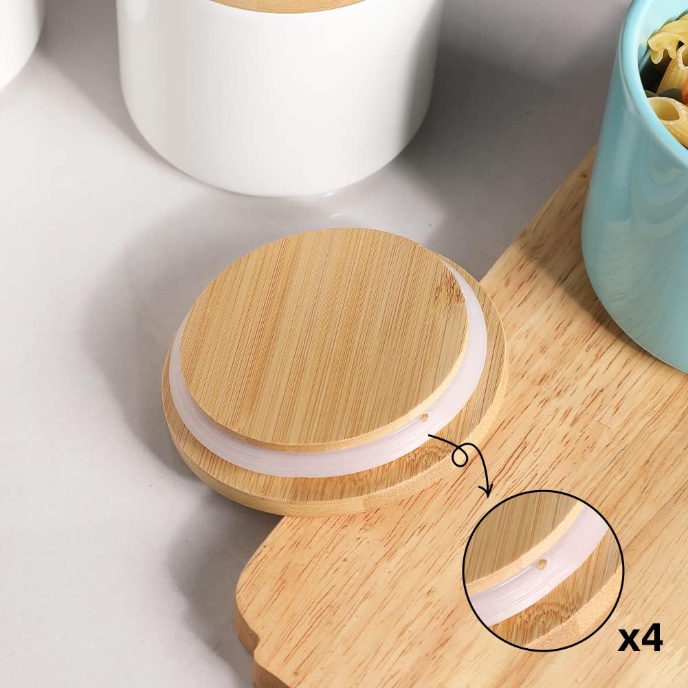 Kitchen Canisters Ceramic Food Storage Jar Set, Stackable Containers with Airtight Seal Wooden Lid for Serving Ground - Set of 4
