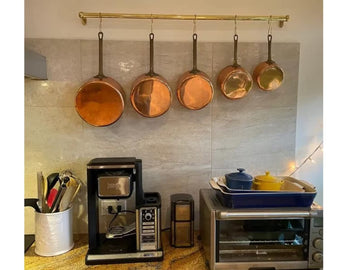Unlacquered Brass Wall Kitchen Mount Pot Rack, Pot And Rail, Kitchen Rack, Brass Hanging Rack, Pot rail with 10 S