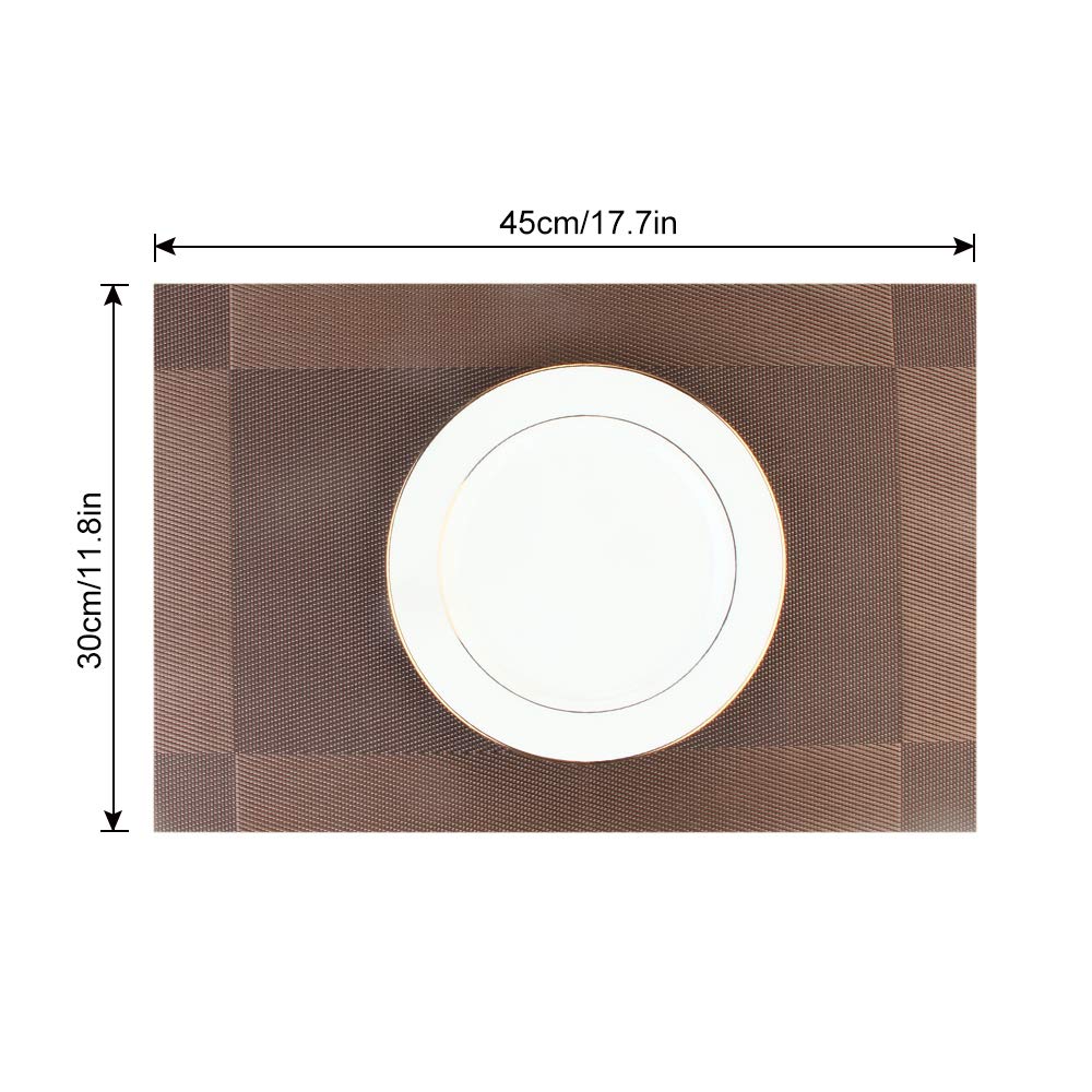 Placemats Set of 6, Durable Woven Vinyl PVC Table Mats (Brown Cross)