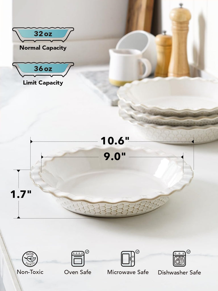 Pie Pans for Baking 9 Inch, Ceramic Pie Plate for Apple Pie, Round Baking Dish Oven Safe, Embossment Housewarming