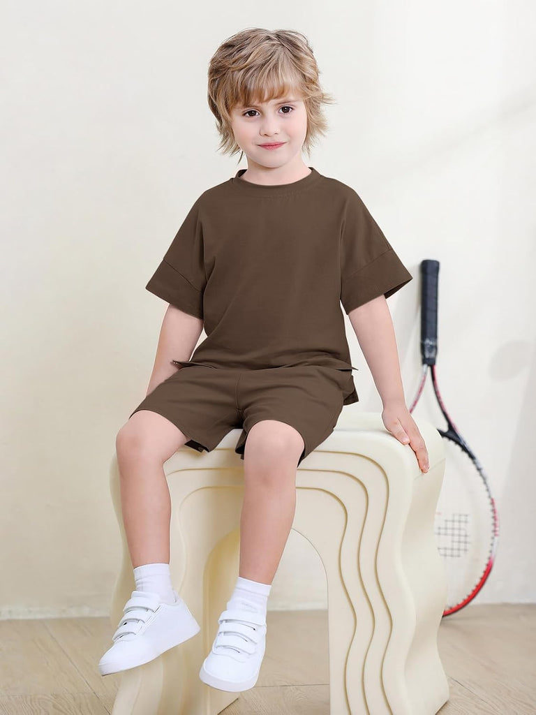 Toddler Baby Boy 2 Piece Summer Outfits Kids Casual Short Sleeve T-Shirts and Elastic Waist Shorts Set