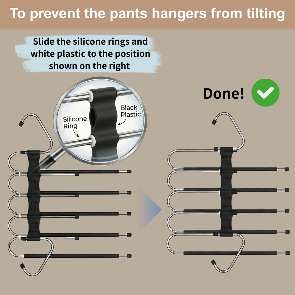 Pants Hangers Space Saving, 5 Tier Jeans Hanger for Closet, Black Multiple Heavy Duty Stainless Steel Pant Rack for