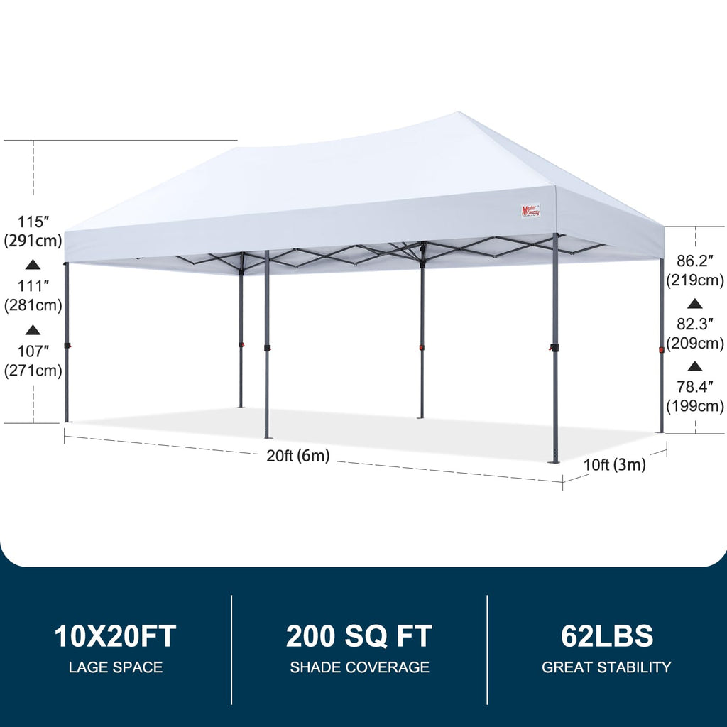 10x20 Durable Pop Up Canopy Tent with Roller Bag, White