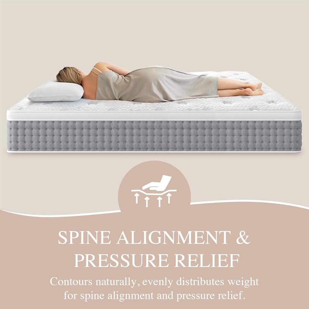 Extra Firm California King Hybrid Mattress 14" Pain Relief | Hotel-Collection Bed in Box, Extra Lumbar & Hip Support