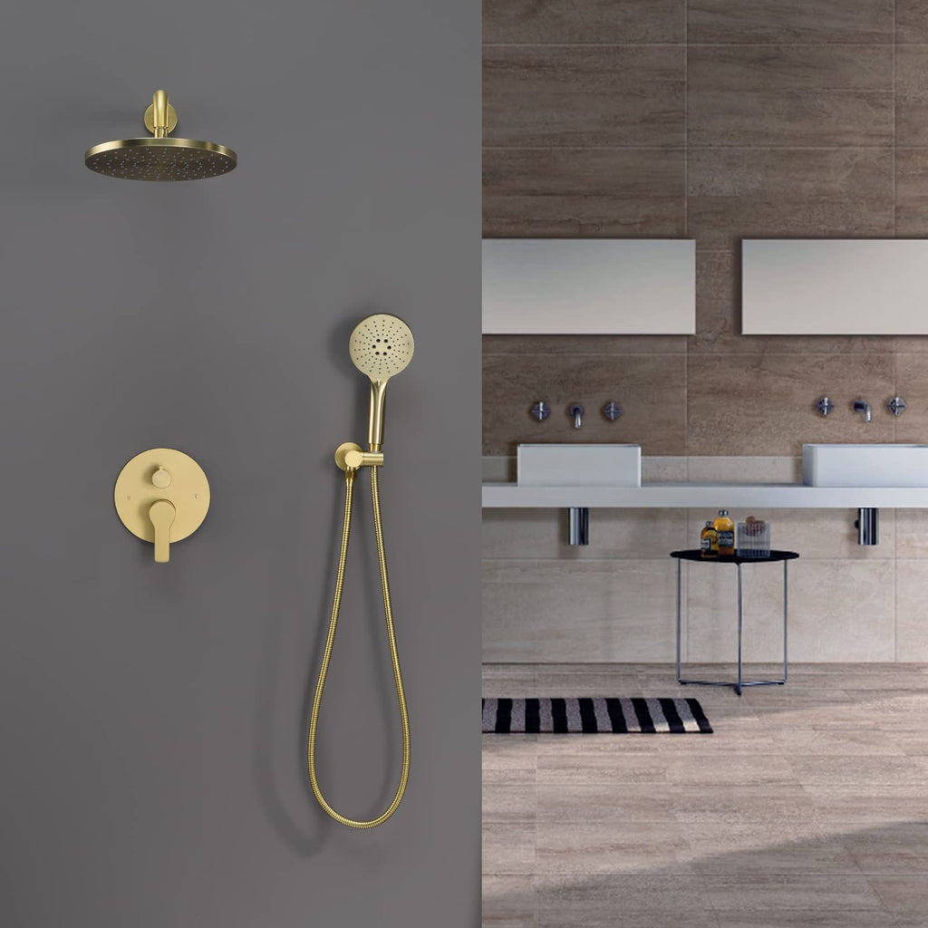 Brushed Gold Shower Head with Handheld,Rain Shower System Faucet Set