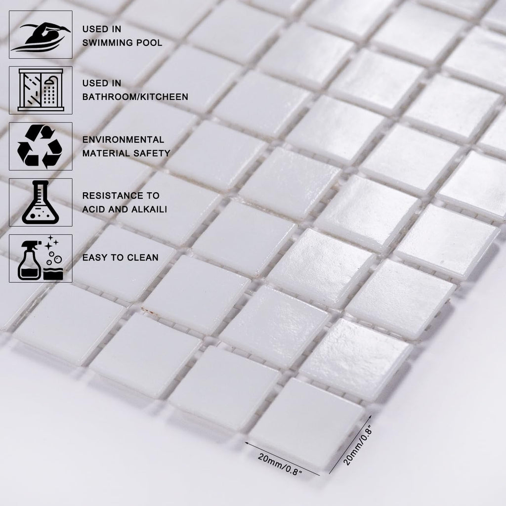 11.5 sq.ft White Glass Mosaic Tile , Pool, Kitchen Backsplash