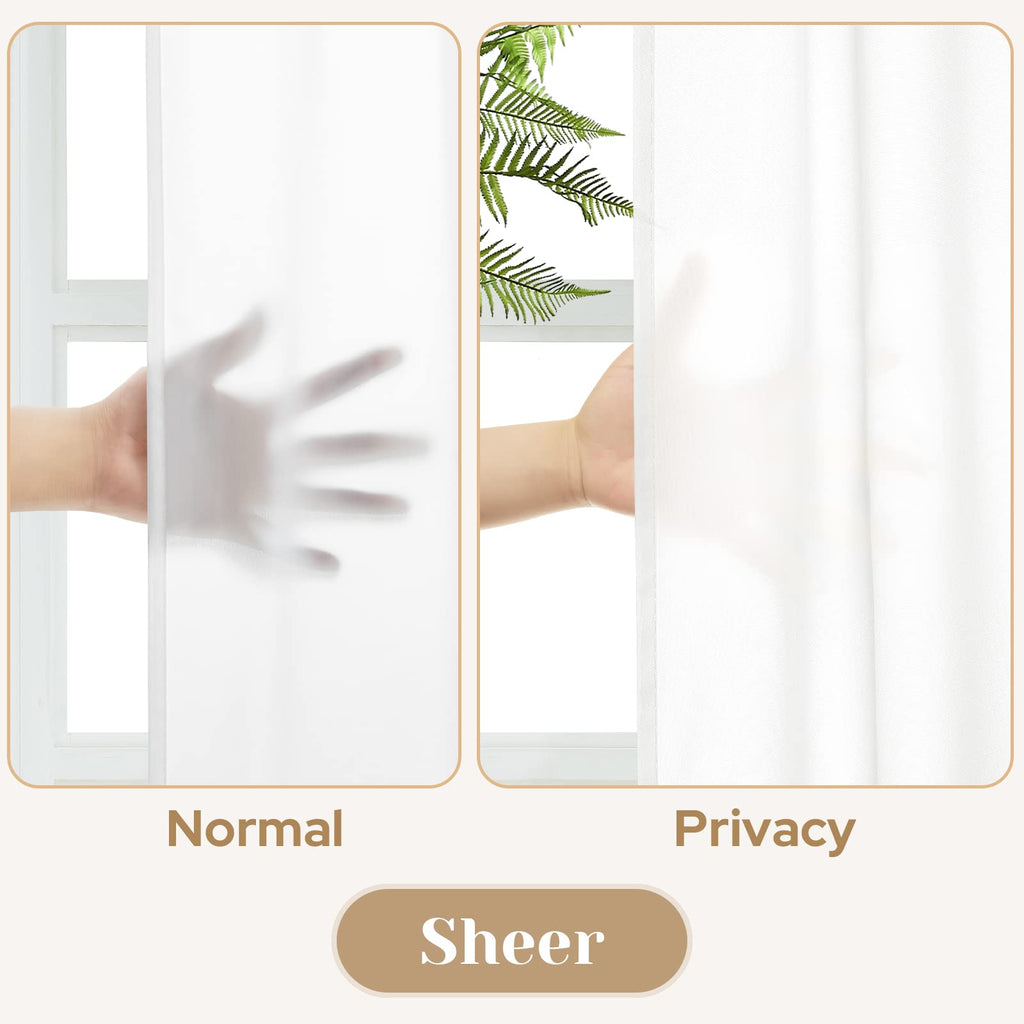 Non-See-Through White Privacy Sheer Curtains 52 X 84 Inches Long 2 Panels Sheer Curtains Light Filtering Window