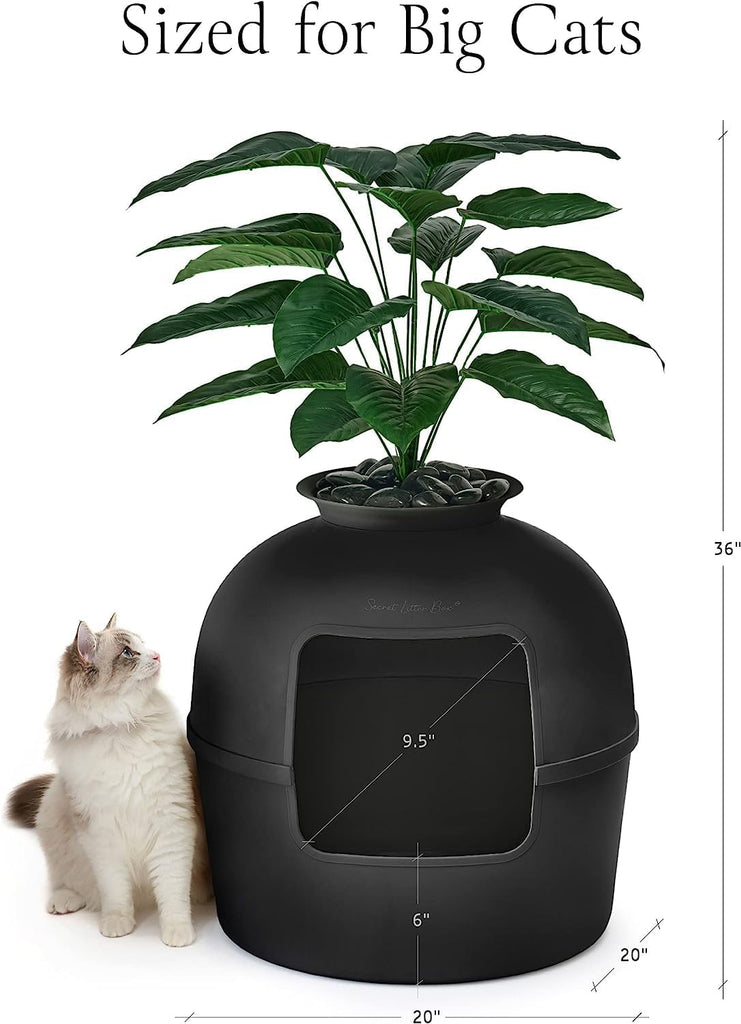 Secret Litter Box by - Hidden Litter Box Enclosure, Patented Design with Odor Control, Includes Faux Plant, Carbon