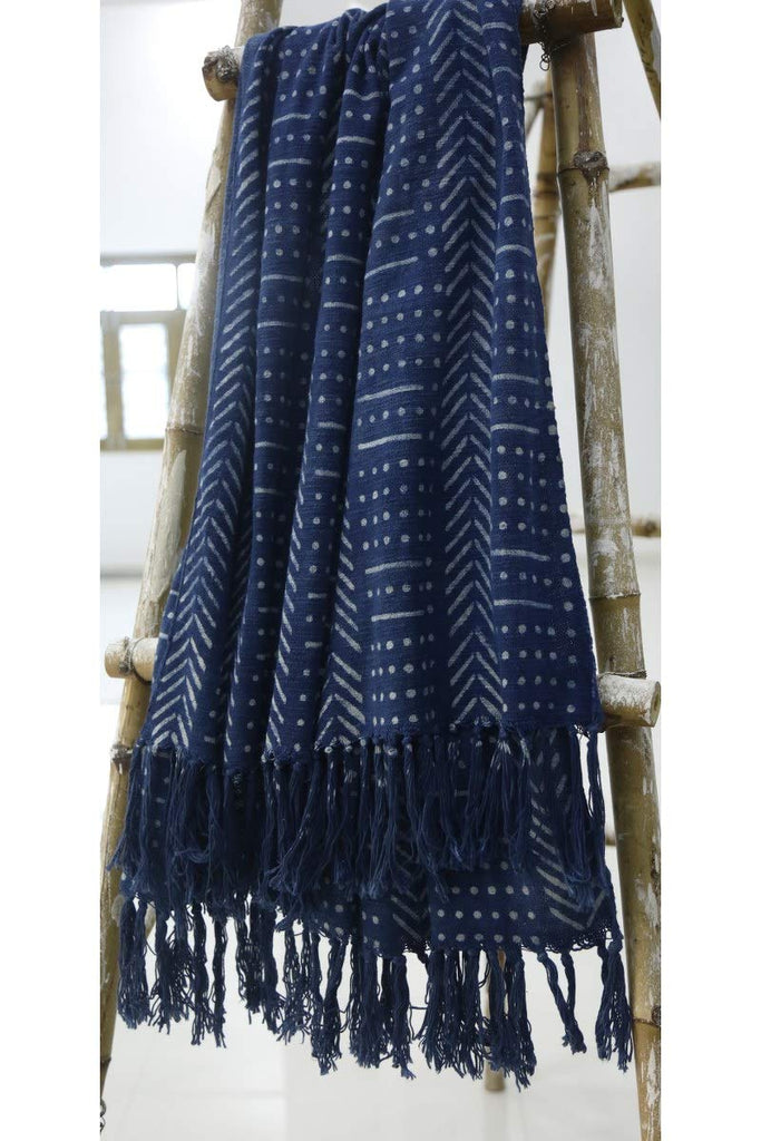 Star Cotton Hand Block Printed Throw Blanket Handloomed Ethnic Indigo Mudcloth Throw with Tassels Indian Blanket