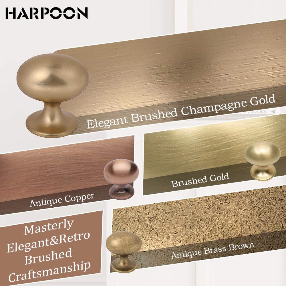 10 Pack 1.4" Round Mushroom Cabinet Knobs Antique Brass Hardware