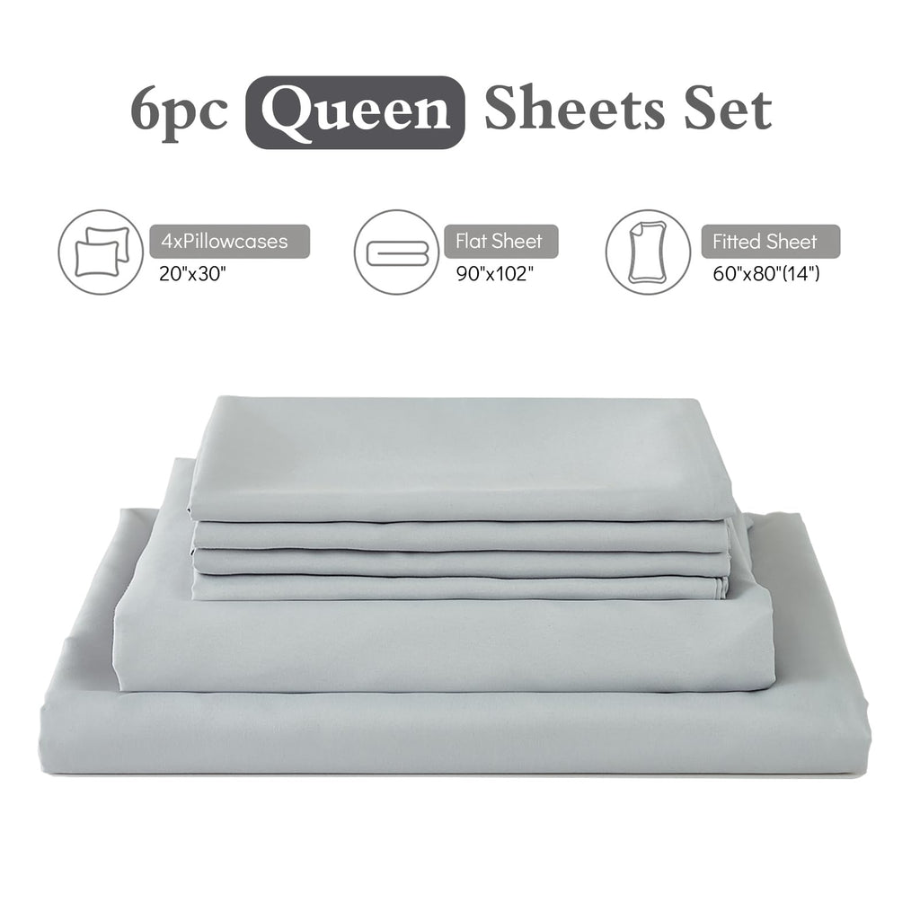 Queen Sheets Set 6 Piece, Hotel Luxury Super Soft 1800 Series Microfiber Queen Bed Sheets Set-Wrinkle Free &