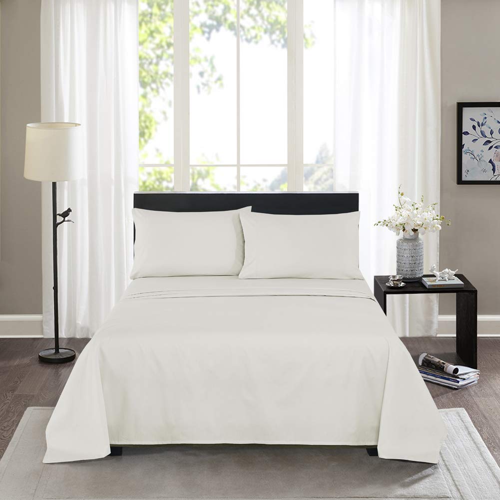 Twin Size Percale Bed Sheets, 200 Thread Count Cotton Polyester Blend Sheet Set, Wrinkle Free, Breathable, Crisp
