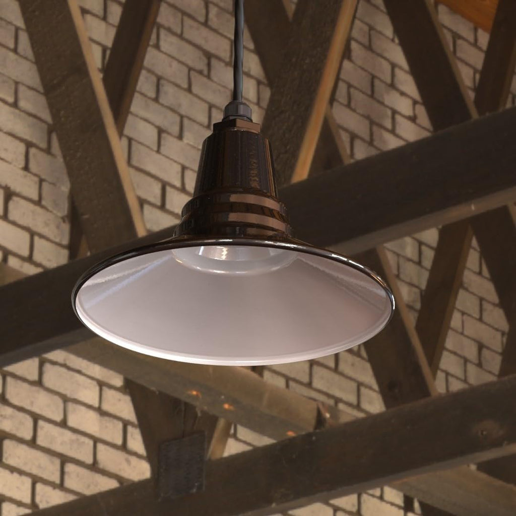Woodman Farmhouse Pendant | Outdoor Ceiling Mounted | 12 inch Dome | 4' Black Cloth Cord| Kitchen Steel Light Made in