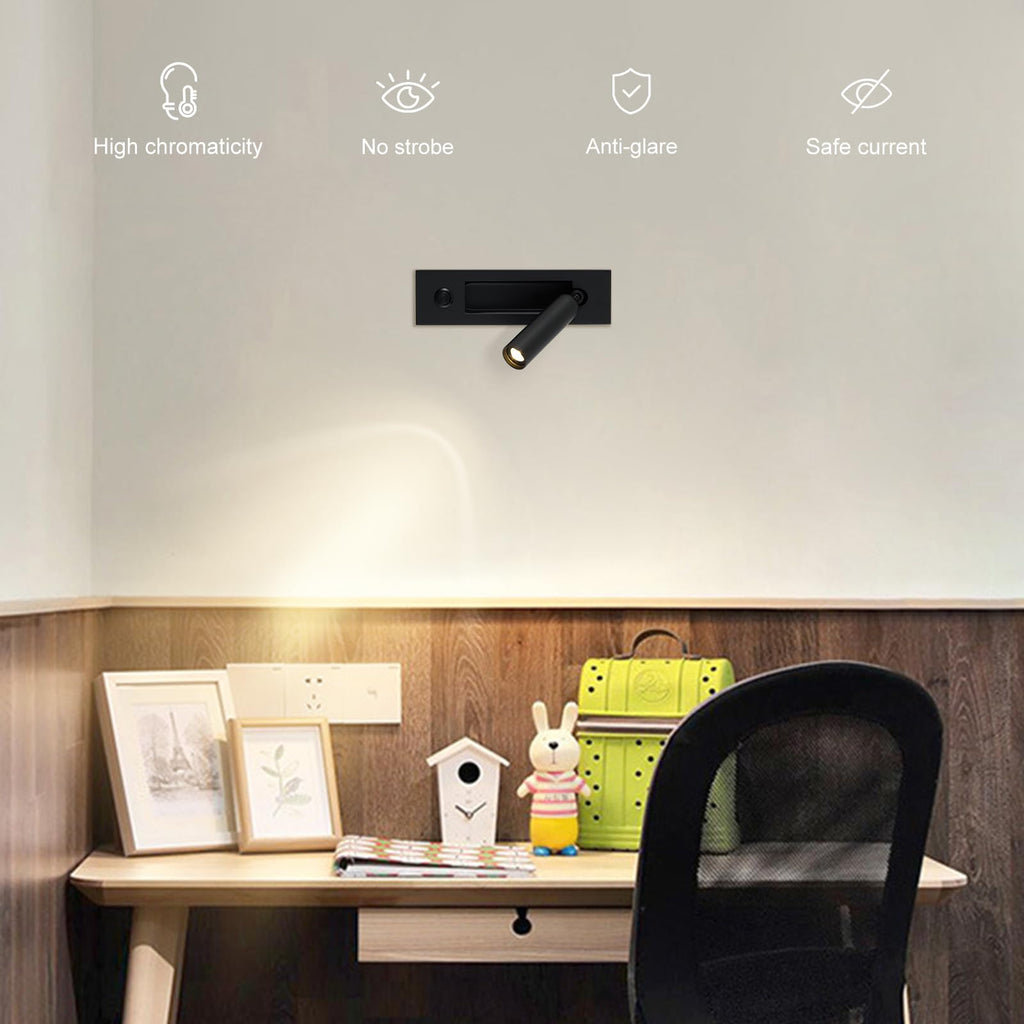 LED Bedroom Lamp Headboard Wall Light Sconce, Bedside Reading Light Recessed Push Switch Wall Lamps, Hotel Bed Side