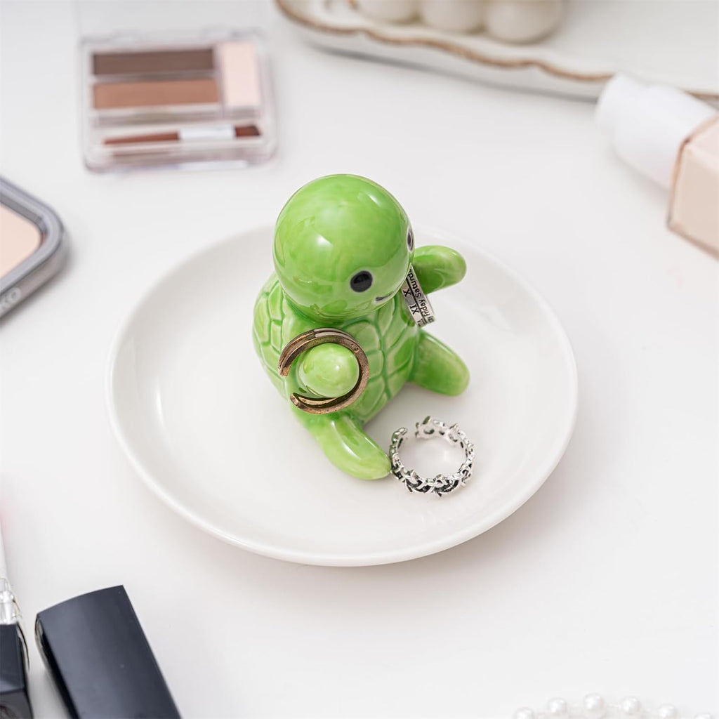 Cute Turtle Ring Holder Dish, Ceramic Jewelry Holder Preppy Room Decor, Turtle Gifts for Women Birthday Christmas