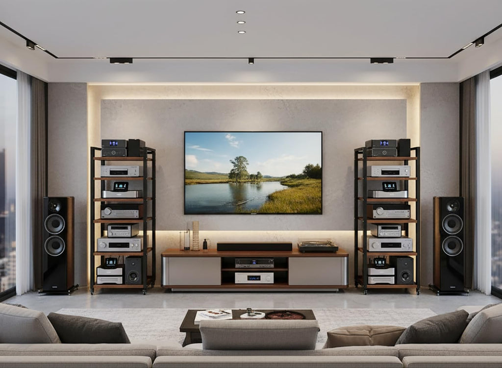 6 Tier AV Media Stand, 55in Audio Rack Tower Stereo Components Cabinet