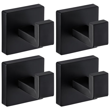 Matte Black Towel Hooks s, Heavy Duty Wall Mounted Stainless Steel Modern Hook, 4 Pack - Ideal for Hanging Towels