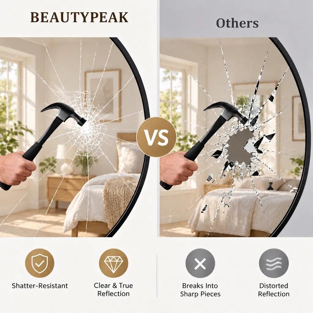 20 Inch Round Mirror, Metal Frame Circle Mirror, Black