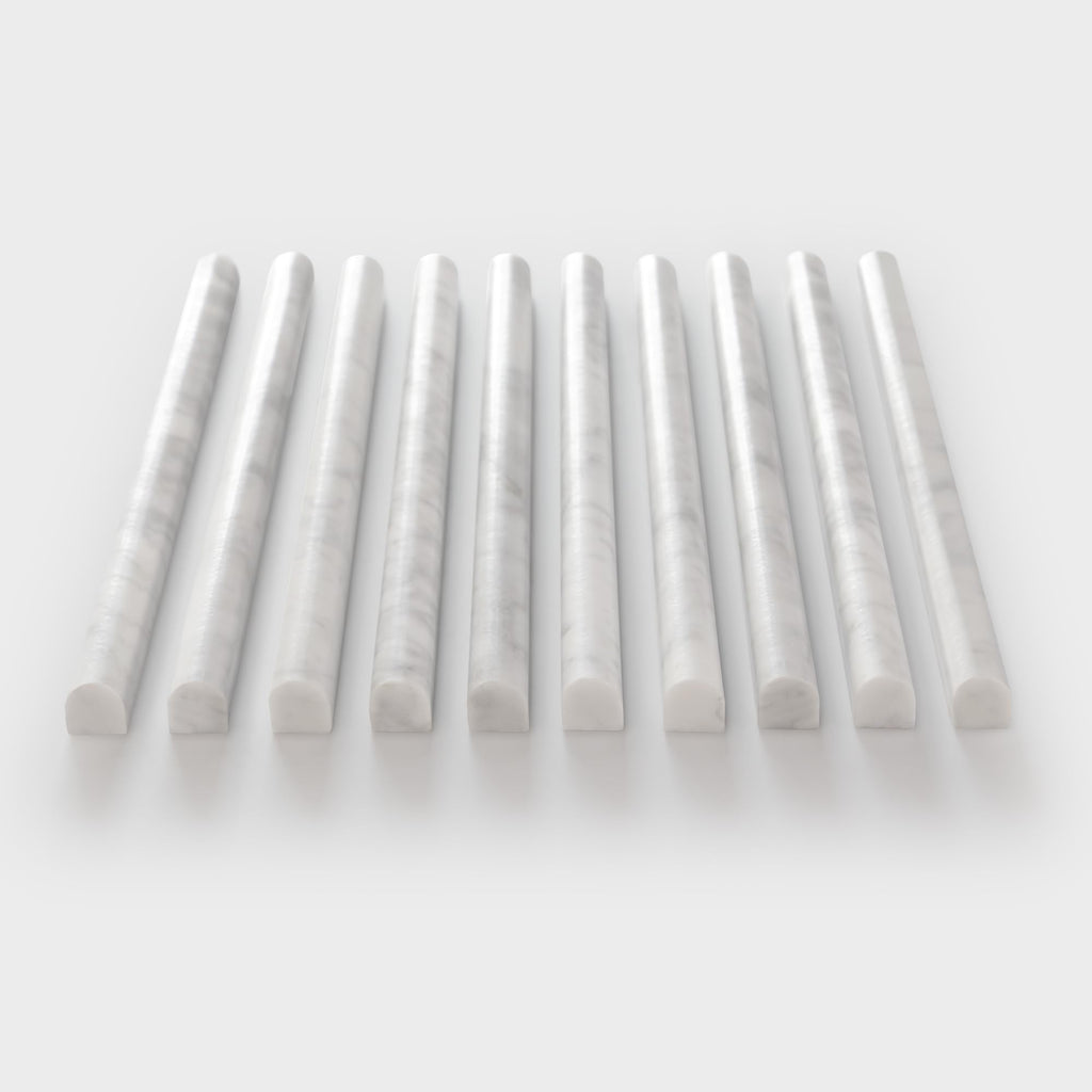 Carrara White Marble Pencil Liner Tile, 3/4" x 12" Honed Natural Stone Bullnose Tile Edge Trim Molding