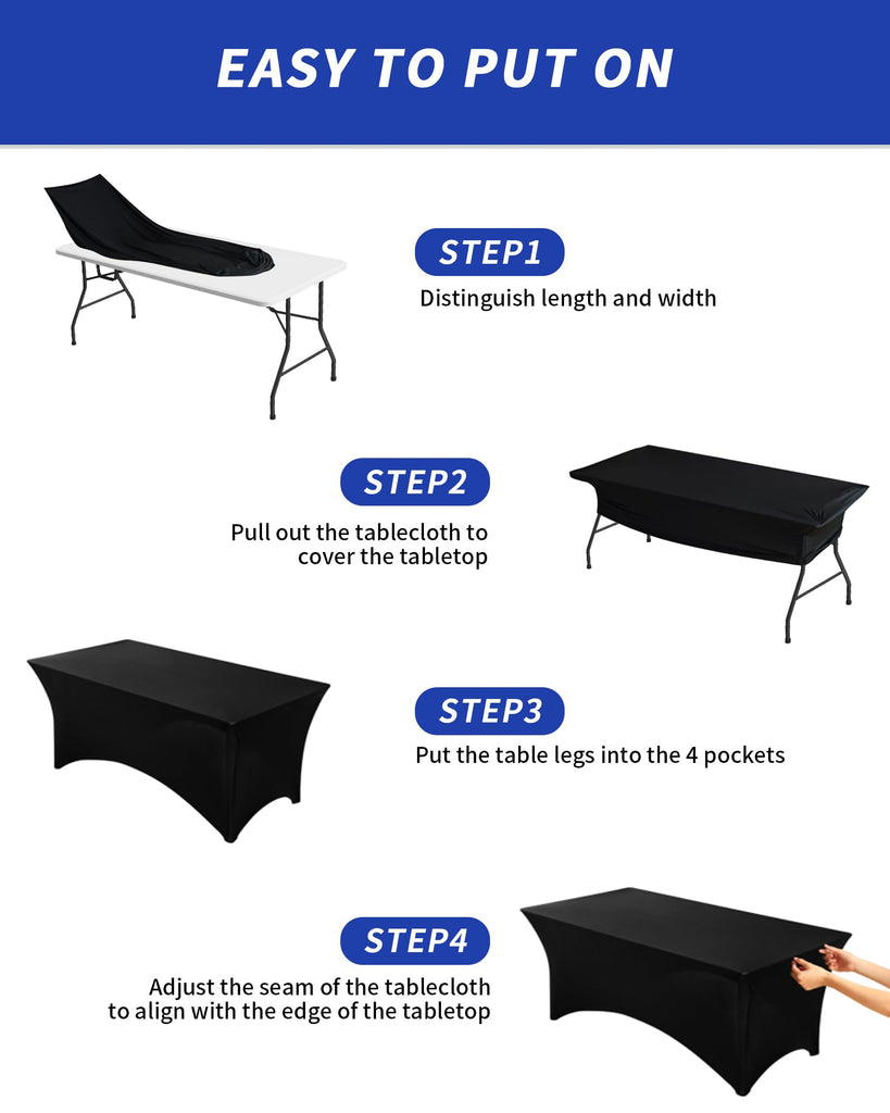 2 Pack 8FT Black Tablecloth Rectangle Spandex Fitted Table Cover