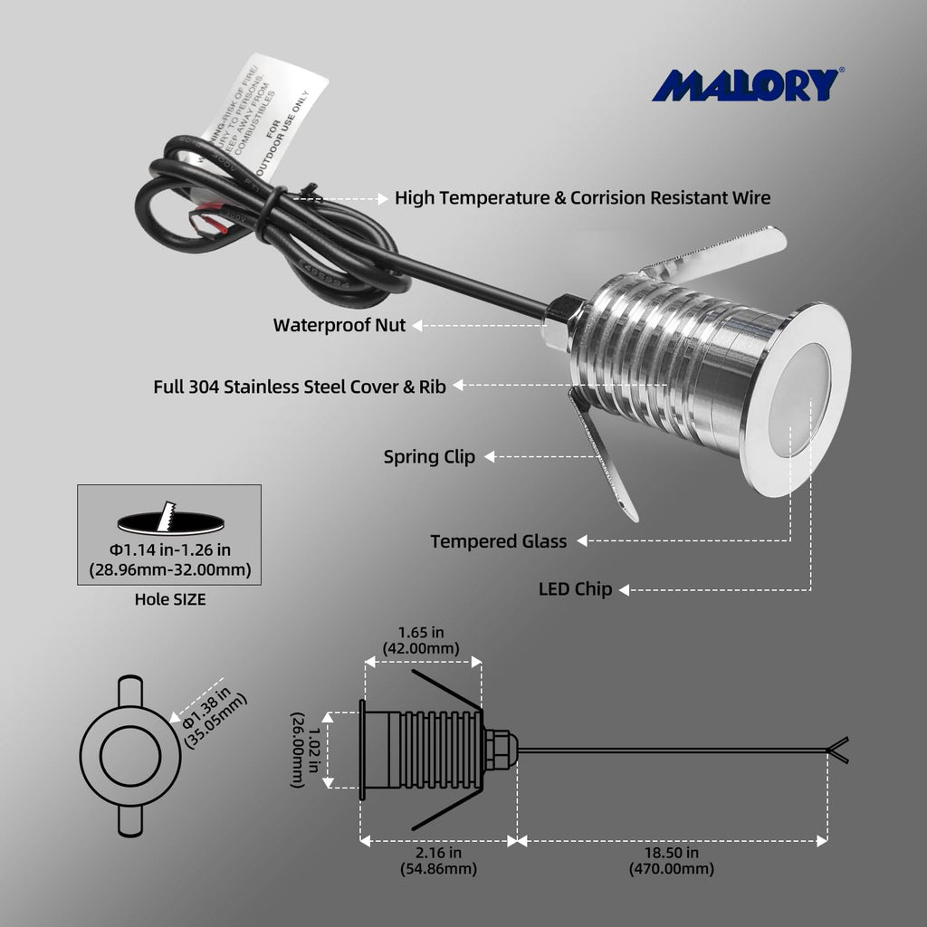 1W Recessed Low Voltage Deck Light 6 Pack 1.4 Inch