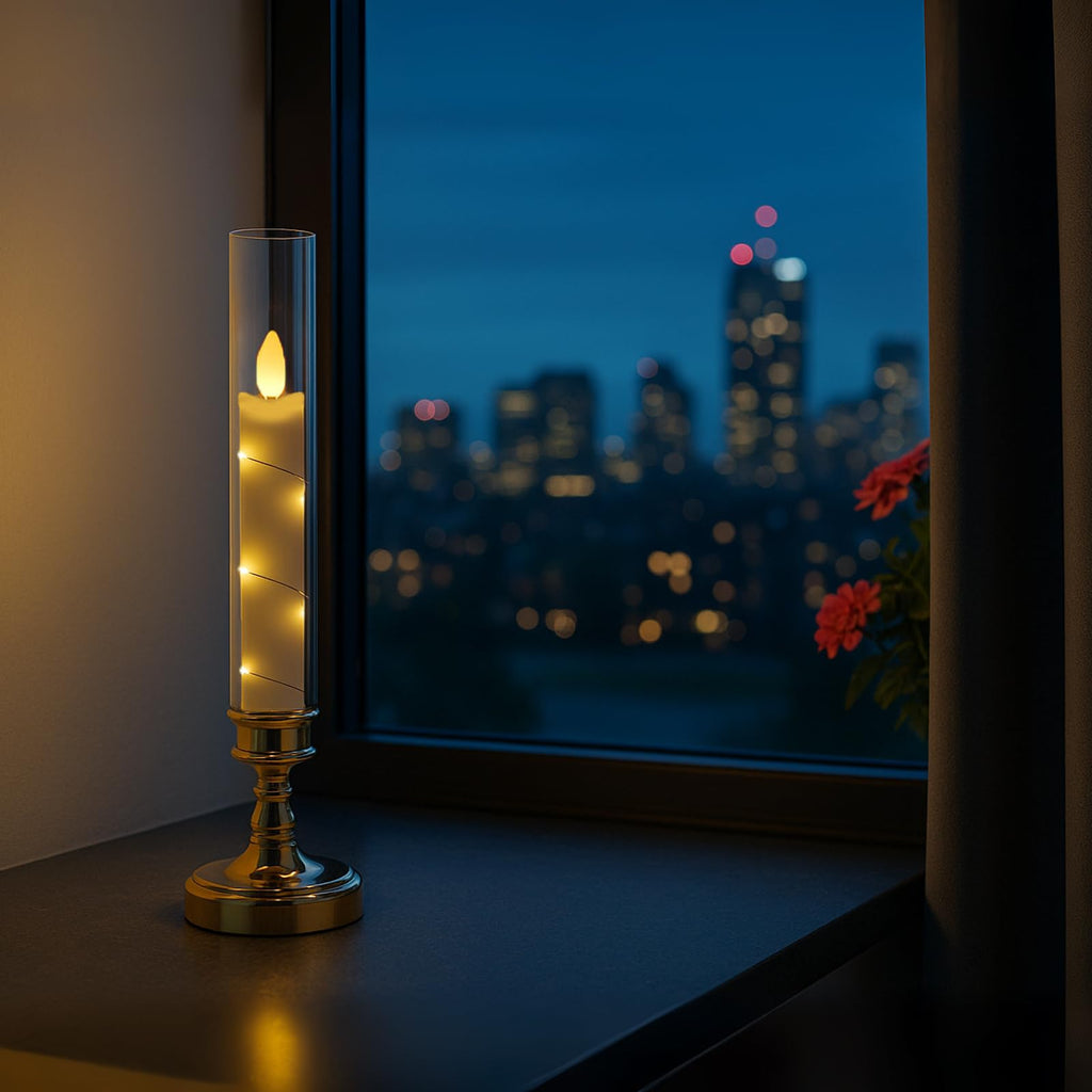 6PCS Flameless LED Candles with Timer, Flickering Battery Operated Candles with Embedded Star String Lights, Romantic