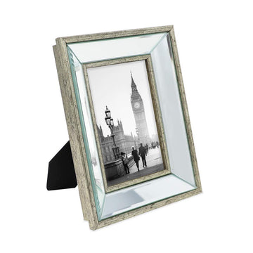 Jacobs 4x6 Silver Beveled Mirror Picture Frame - Classic Mirrored Frame with Deep Slanted Angle Made for Wall Décor