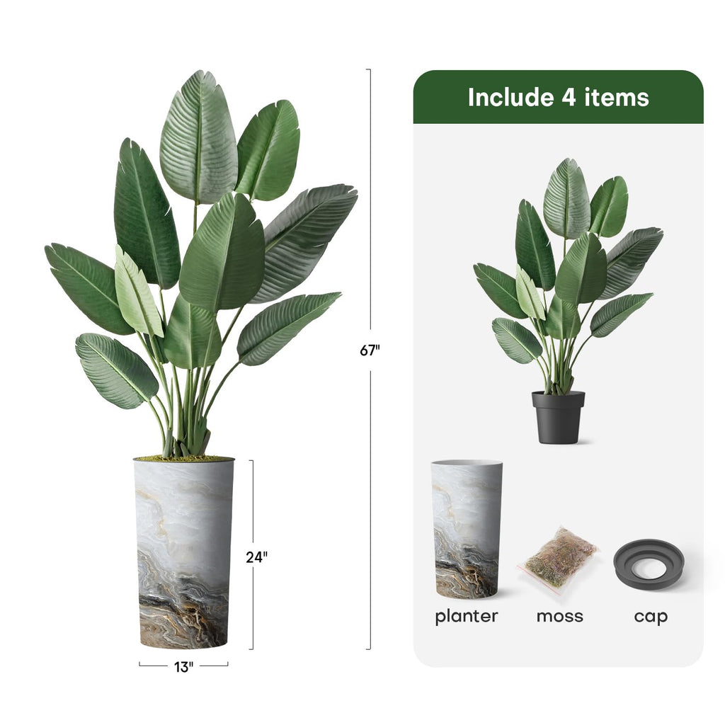 Artificial Tree in Modern Granite Effect Planter, Fake Bird of Paradise Silk Tree for Indoor and Outdoor Home