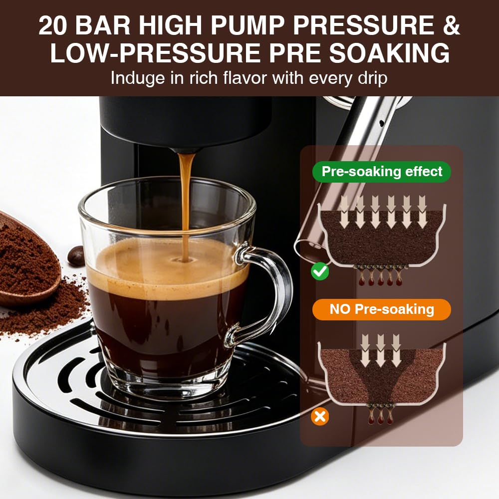 Espresso Machine, 20 Bar Espresso Coffee Machine with Milk Frother