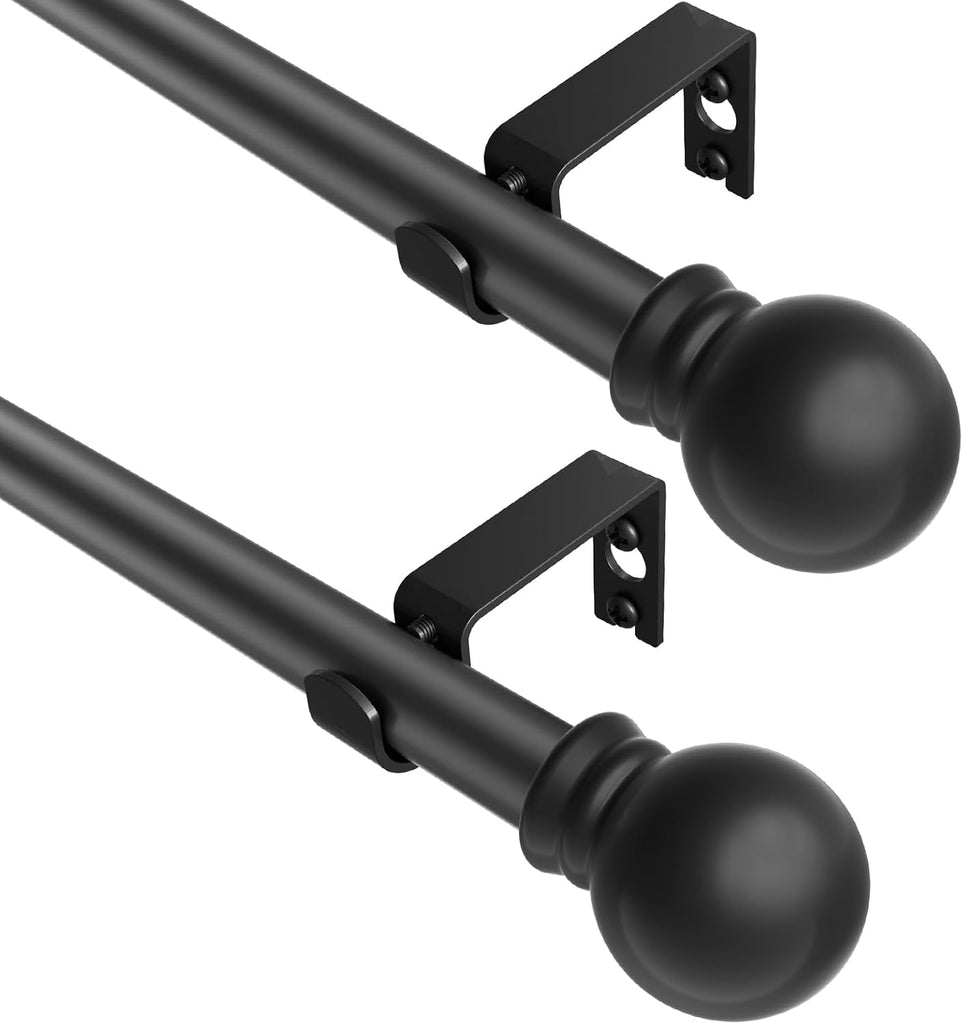 Black Curtain Rods 2 Packs for Windows 35"- 46", Decorative Drapery Rod Adjustable, 5/8 inch Small Curtain Rod and