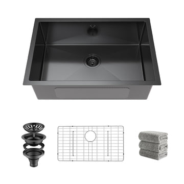 Kitchen Sink 27x18 Inch Undermount Kitchen Sink Gunmetal Black 16 Gauge Stainless Steel Single Bowl with Accessories