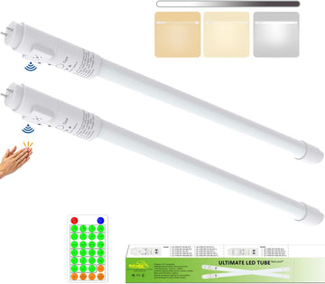 T8 LED Claps Tube Light 2FT, Photocell and Sound Activated Sensor, Remote,Dimmable, G13,IP4X,CCT,120V,10W,100